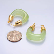 Load image into Gallery viewer, Gold Classic Gold Quartz and Gemstones Chunky Hoops Earring-00185 to Earring-00194: Quartz | Green