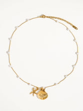 Load image into Gallery viewer, Capella 18K Gold Seashell & Sea Star Pearl Necklace: Yellow Gold / Necklace