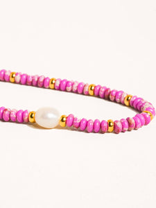 Millie Purple Boho Handmade Beaded Pearl Necklace: Purple