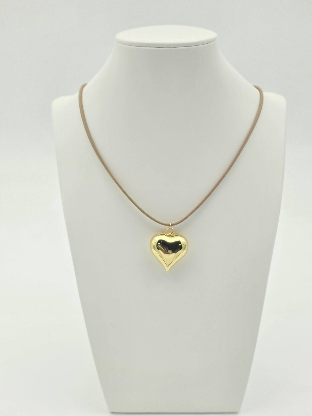 BEIGE ADJUSTABLE LEATHER CORD NECKLACE GOLD HEART   NC-SJ2006