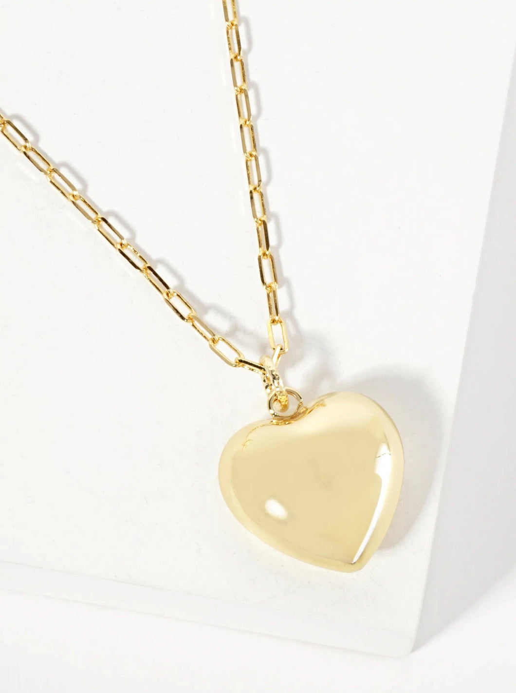 18K-Gold-Dipped 25mm Hollow Puffy Heart Pendant 18-inch Necklace: Gold