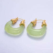 Load image into Gallery viewer, Gold Classic Gold Quartz and Gemstones Chunky Hoops Earring-00185 to Earring-00194: Quartz | Smokey
