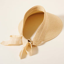 Load image into Gallery viewer, Black bow tied Sun Visor for Wide Brim Straw  Hat: Beige
