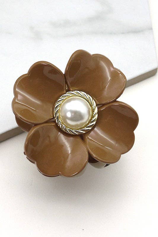 PEARL FLOWER HAIR CLAW CLIPS | 40H496: BROWN