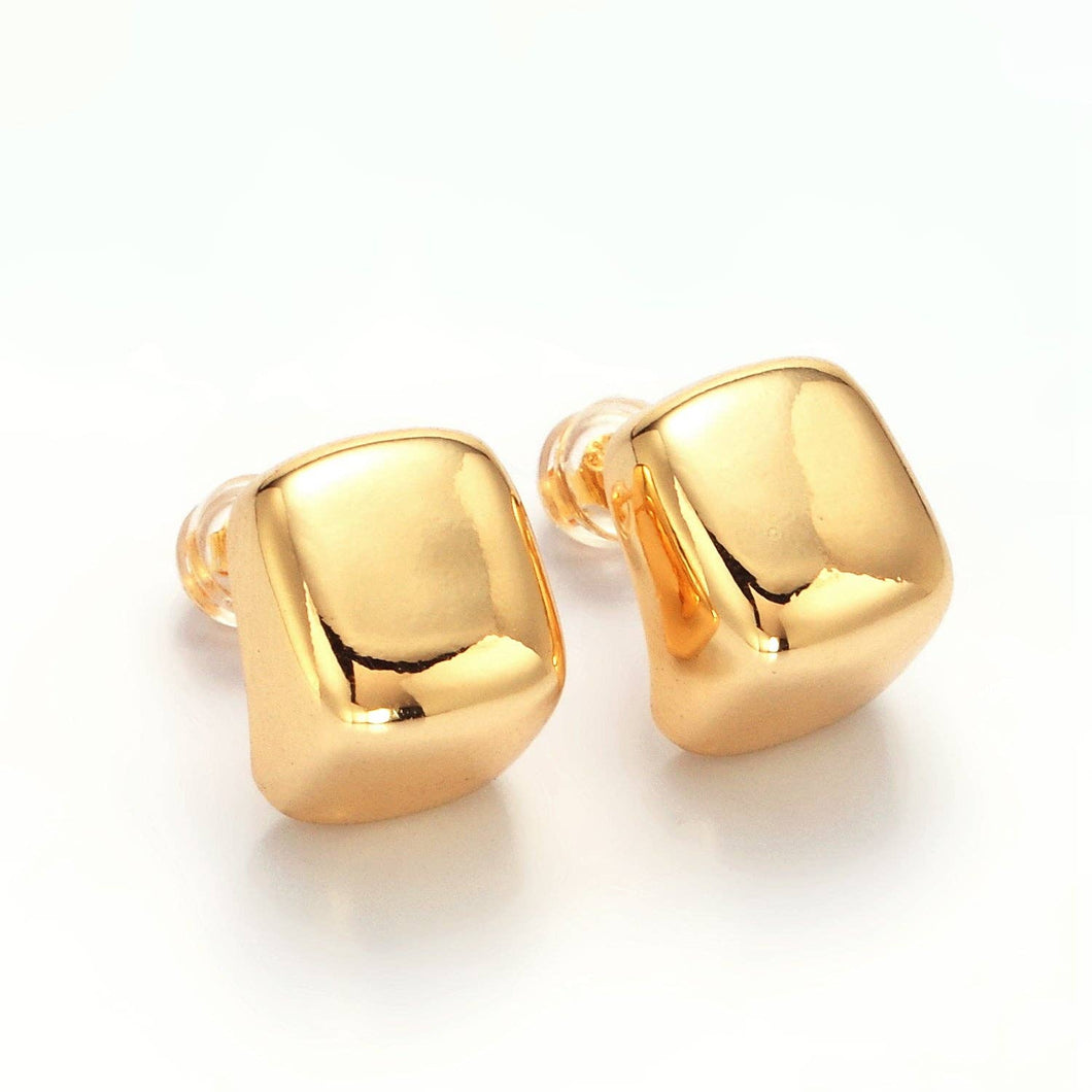 Gold 14mm Cube J-Shaped Hoop Earrings
