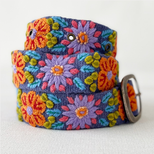 Prairie Flowers Embroidered Wool Belt: S