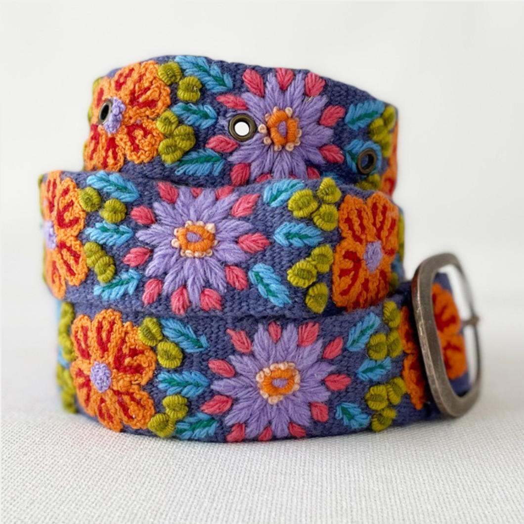 Prairie Flowers Embroidered Wool Belt: S