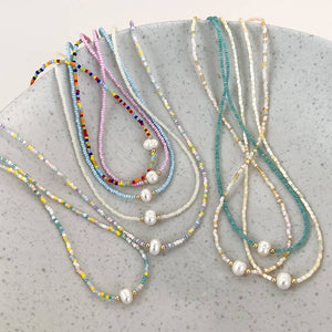 Bohemian Fresh Water Pearl Beaded Necklace: Colorful