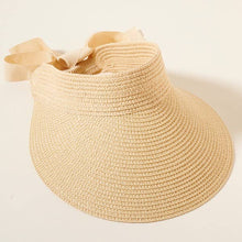 Load image into Gallery viewer, Black bow tied Sun Visor for Wide Brim Straw  Hat: Beige
