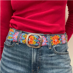Prairie Flowers Embroidered Wool Belt: S