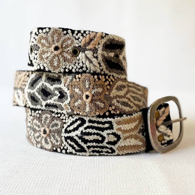 Monochromatic Embroidered Wool Belt, Black: S