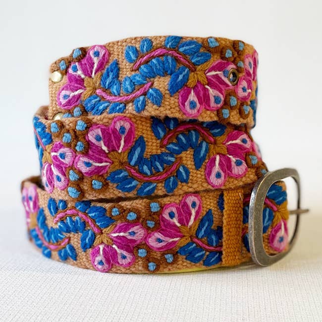 Four Seasons Floral Embroiderd Wool Belt: Small