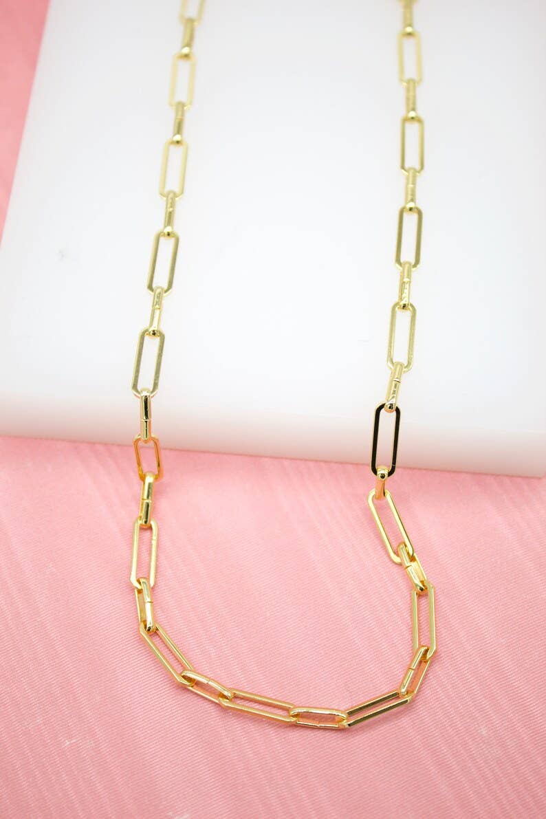 18K Gold Filled 4mm Slim Paper Clip Chain (F171)