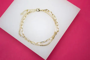 18K Gold Filled Stacked Paperclip Chain CZ Stones Bracelet